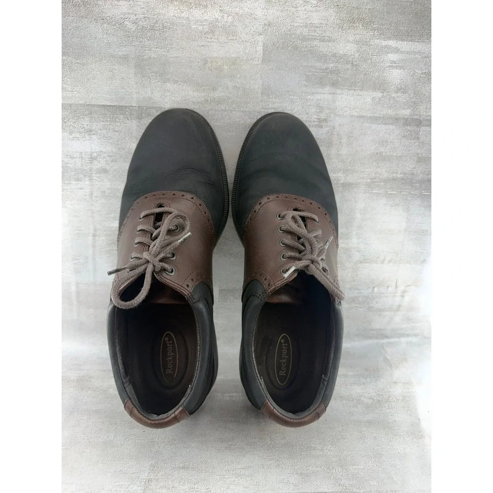 Rockport Men M9496 Leather Saddle Shoes Black Brown Oxford Sz 8.5 M